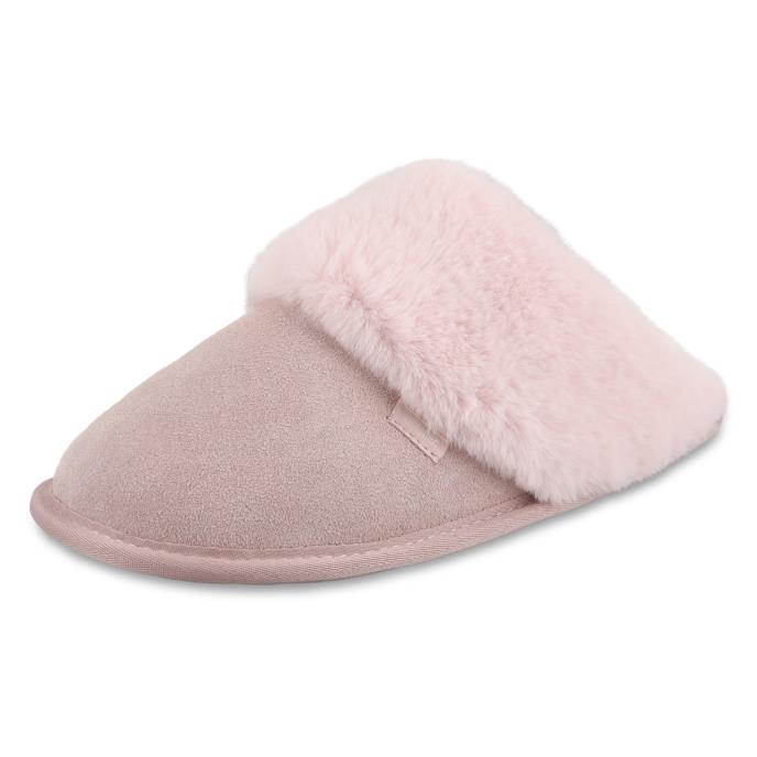 Isotoner® Ladies Suede Mule Slipper With Fur Cuff Pink Extra Image 2